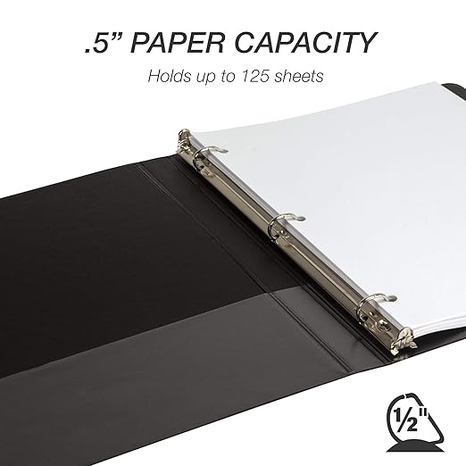 Samsill Durable 0.5 inch 3 Ring Binder, Made in USA, D Ring Binder,FSC 100% Recycled Chipboard, Black