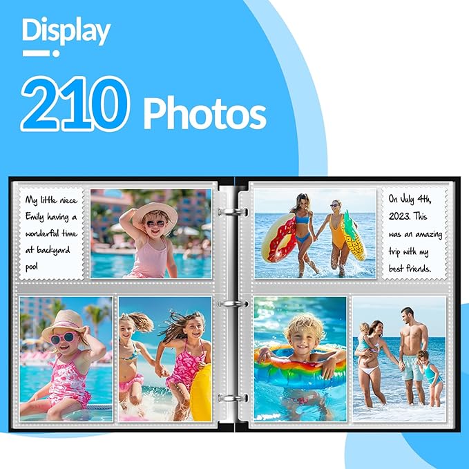 Fabmaker 35-Pack 4x6 Clear Photo Sleeves for 3 Ring Binder - 210 Photo Acid Free Plastic Archival Protector Refill Pages for 8.5x11