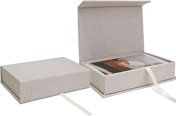 Vienrose Linen 4" x 6" Photo Cases and Postcard Keeper Storage Container Box 1Pcs for Photo, Postcard, Decorative Paper, Beige