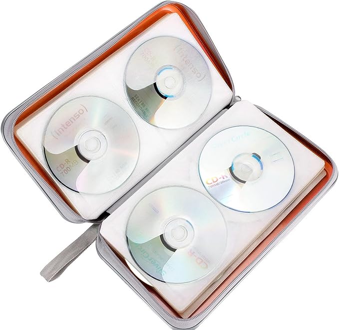 CD Case Holder, 80 Capacity CD/DVD Case Holders Wallet Hard Plastic CD DVD Disc Cases Storage Binder for Car Home Office Travel (Orange)