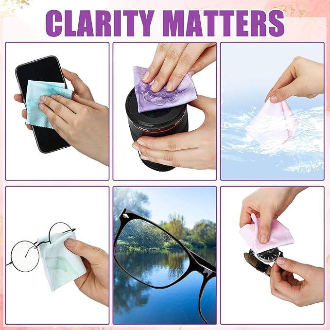 24 Pcs Marble Eyeglasses Cleaning Cloths Microfiber Lens Cleaning Cloths Soft Reusable Glasses Tools for Eyeglasses Camera Lens Cell Phone Screen Glasses 6 x 6 Inches