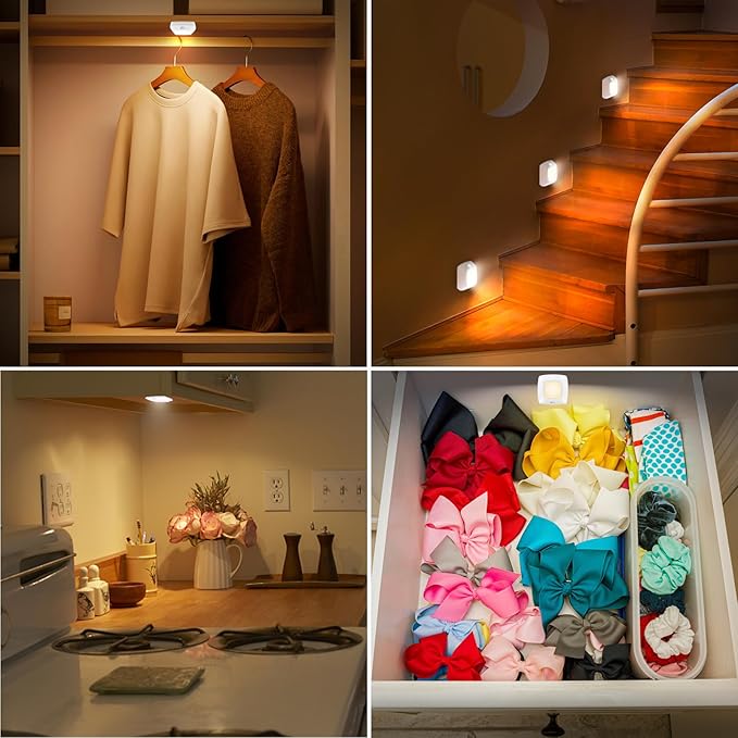 BIGMONAT Motion Sensor Tap Light,Battery Operated Puck Lighting, Safe,Portable,Easy to Install for Closet/Stair/Kitchen/Hallway/Cabinet Night Light (White,6Pack, Included 18 x AAA Batteries)