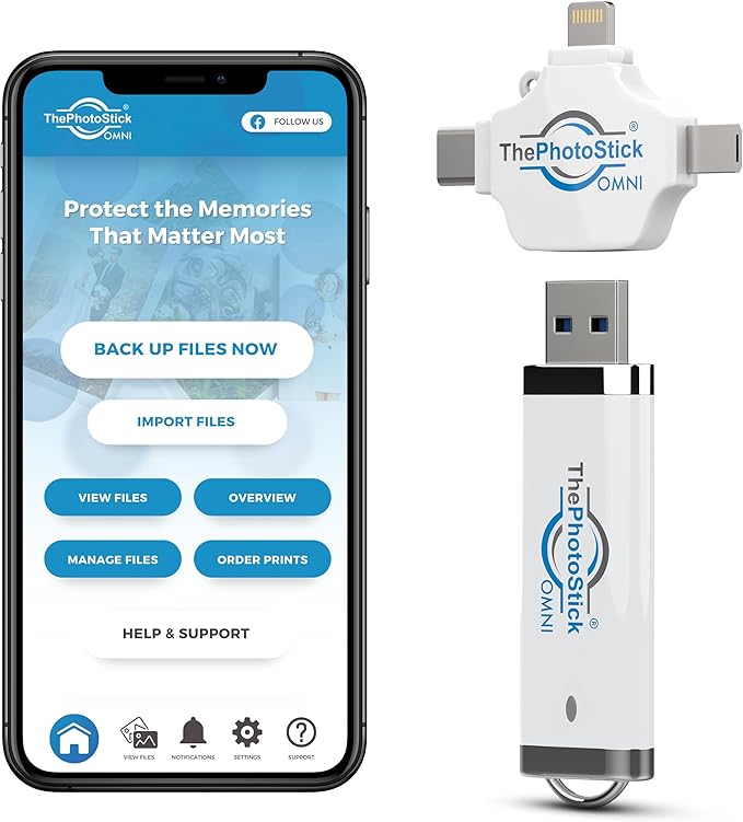 ThePhotoStick® Omni 32GB Memory Stick & USB Flash Drive – Photo & Video Backup for iPhone, Android, Mac & PC – Multiport Connection to Easily Store & Transfer Files