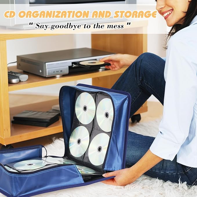 DVD Case CD Storage,384 Capacity CD Cases Holder DVD Storage Case Holders CD DVD Disc Case Storage Wallet Binder for Car Home Office Travel (Blue)