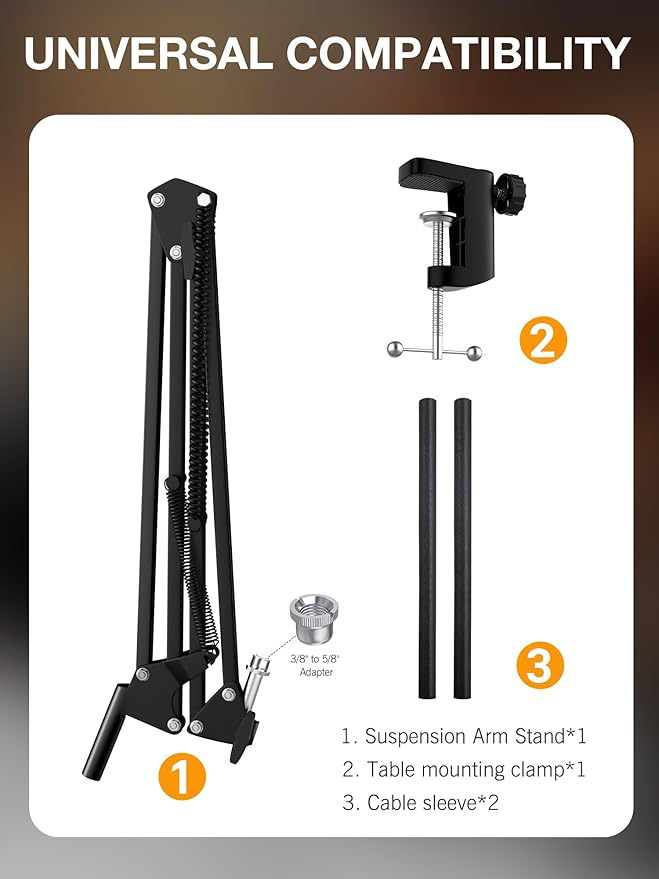 Seiren V3 Mini Boom Arm - Mic Arm for Razer Mini, Seiren V2, Seiren X and Most Microphone, Adjustable Boom Scissor Arm Stand with 3/8" to 5/8" Adapter by SUNMON