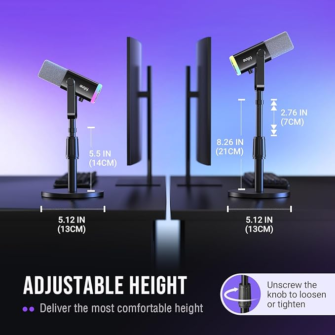 FIFINE Desktop Microphone Stand, Heavy-Duty Metal Adjustable Table Mic Stand with 5/8" Male to 3/8" Female Screw Adapter, 4 Non-Slip Pads Compatible with Microphones for Recording, Streaming-BS1