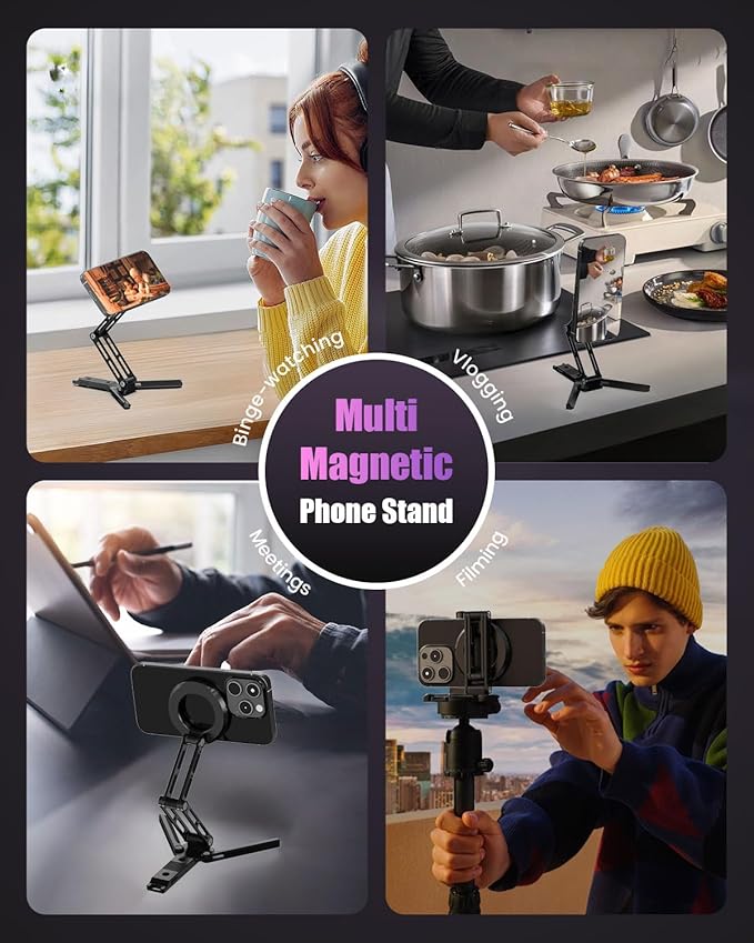CAMBOFOTO Magnetic Phone Tripod Stand for iPhone, Aluminum Strong Magnetic Pocket Cell Phone Stand, Arca-Swiss Compatible with iPhone 17 16 15 14 13 12 Series/Android (Black)