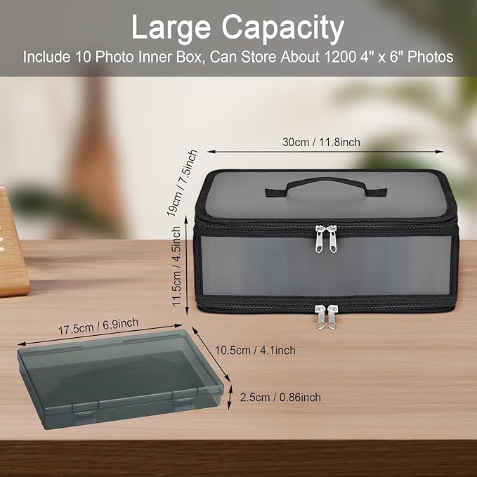 Bluedale Photo Storage Box with 10 Inner 4" x 6" Black Photo Cases, Waterproof Craft Keeper with Handle, Organizer Container Box with 1 Sheet Label Sticker for Picture Seeds Craft Supplies