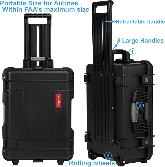 Waterproof Camera Cases, 24 x 17.5 x 10 Inch, Travel Rolling Case with Padded Dividers for Cameras, Lenses, Drones, Gear, equipment, Shockproof,Airline Carry-On, Inner 20.79"x 14.57" x 7.48"