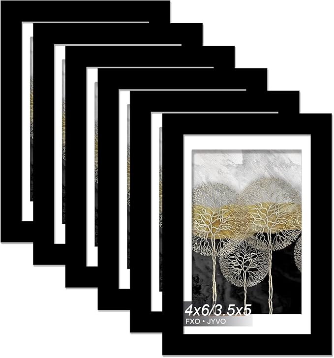 4x6 Picture Frame Set of 6, Display Photo 3.5x5 with Mat or 4 x 6 Without Mat, Light Weight and High Transparent 4 by 6 Frame for Wall - 6 Pack/Black/4"x6"