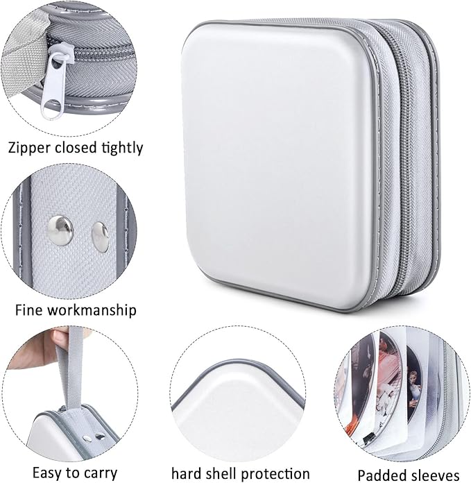 CD/DVD Case Wallet, 48 Capacity, White, Plastic + PP Film + Non-Woven Fabric, Lightweight, Portable