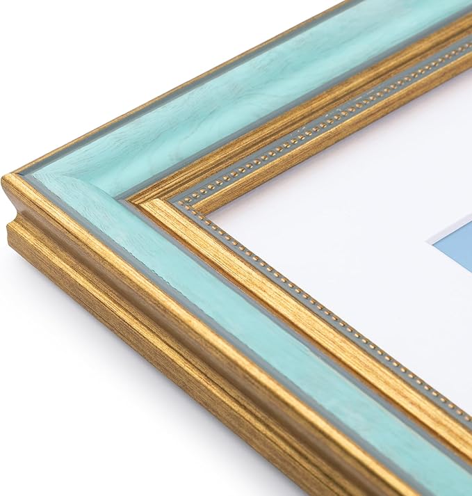 Golden State Art,11x14 Ornate Picture Frame for 8x10 Photo with Mat or 11 x 14 Prints Without Mat, Real Glass Wall Display Horizontally or Vertically (Color:Blue Gold)