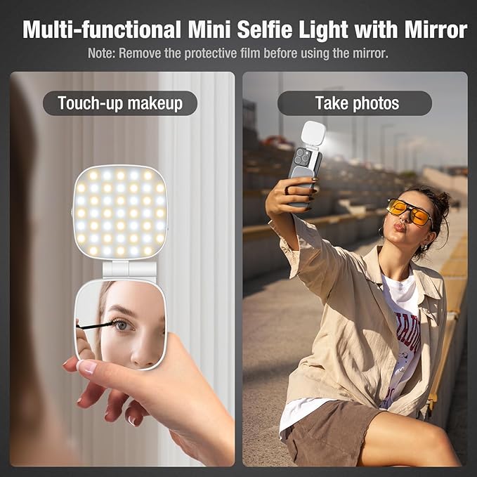 Diyife Magnetic Selfie Light for Phone, [Compatible with MagSafe] CRI95, 6 Modes, 45 LED, 360° Rotatable Phone Light with Foldable Mirror, Portable Selfie Ring Light for Zoom Makeup Video Conference
