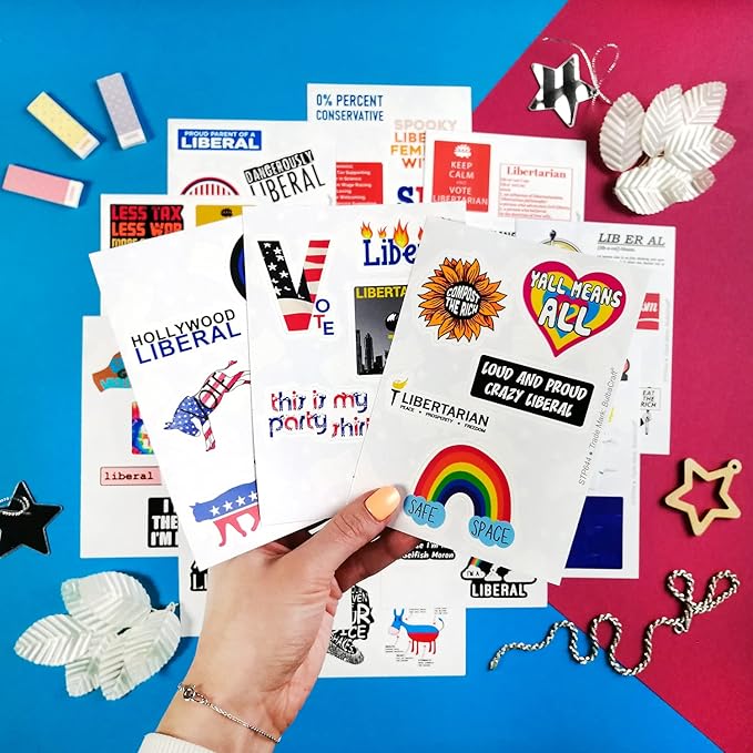BulbaCraft 100Pcs Liber al Stickers, Demo crat Stickers and Decals for Laptops and Water Bottles, Libertar ian Decals, Gifts for Women & Men
