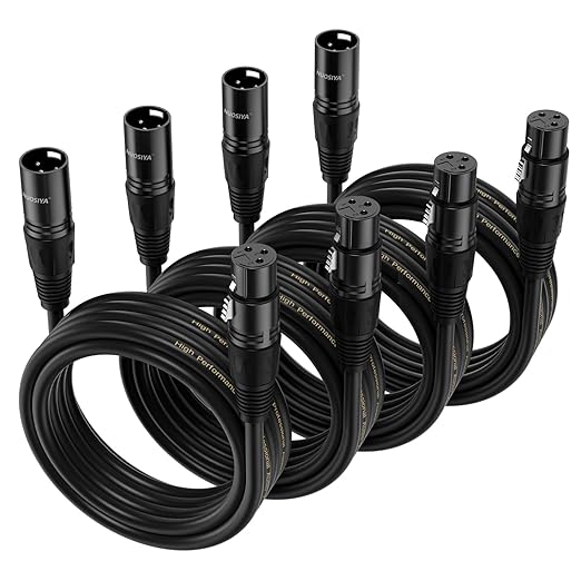 XLR Cable 20 Ft 4 Packs,Microphone Cables,Premium Balanced Microphone Mic Speaker Cable with 3-Pin XLR Male to Female DMX Cable,Black