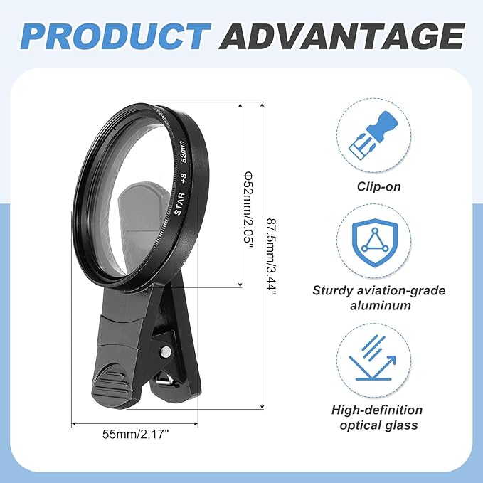 PATIKIL 52mm Phone Camera Lens, Clip-On 8 Point Star Filter Circular Polarizing Lens for Most Smart Phones and DSLR Cameras, Black