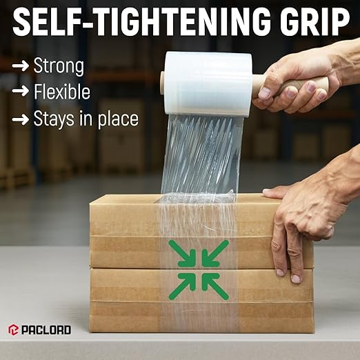 Paclord 5" x 1000' Industrial Strength Mini Stretch Wrap Rolls with Extended Core Handles, Ready to Use Pack of 2 Clear Stretch Film Rolls, 80 Gauge, 500% Elongation - Shrink Wrap for Moving, Packing