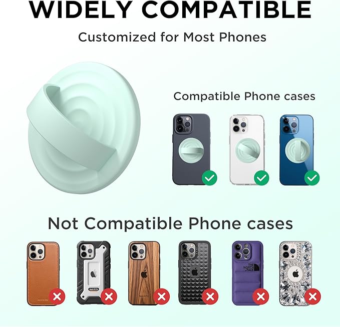 Magnetic Phone Grip Ring Holder, Liquid Silicone Magnet Cell Phone Grip Finger Loop, Compatible with Magsafe, Back of Phone for iPhone 17/16/15/14/13/12 Series, Mint Green