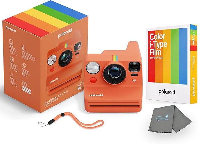 Polaroid Now+ 3rd Generation i-Type Instant Camera + 8 i-Type Color Film Bundle, Bluetooth Connected App Controlled, Coral, Polaroid Camera Bundle with a Lumintrail Lens Cleaning Cloth