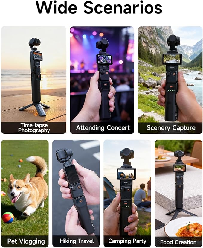 LKTOP Pocket 3 Battery Handle+Selfie Stick for DJI Osmo Pocket 3, Xtra Muse Accessories 5000mAh Fast Charger 22.5W Portable Power Stick Grips 6hr Battery Life (Charging Time: 30min Camera, 80min Self)