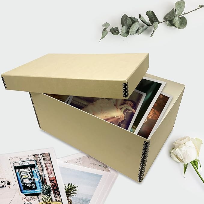Lineco Archival Photo Storage Box, Holds up to 1100 of 5x7 Pictures, 4x6 Photograph Container with Removable Lid. Preserve Snapshot, Negatives, Prints, Films, Card, 5"x7"x12", Tan, 2 Pack