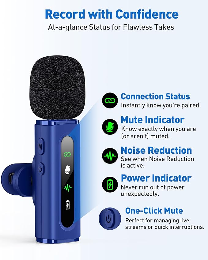 USB C Lavalier Microphone Wireless Mini Mic for Type-C Android Phone/Tablet/PC Video Recording Clip-on Mics with Rotatable Clip&Denoise Recording, Ideal for Vlog Tiktok Youtube Content Creator, Blue