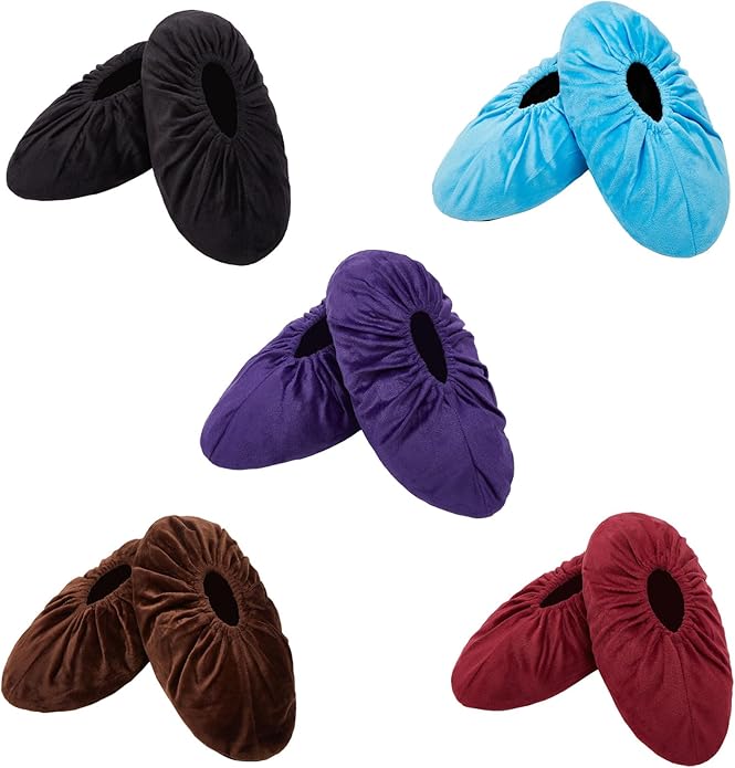 LAKE OF FIRE 5-Pair Reusable Shoe Covers, Non-Slip, Washable, and Thickened Boot Covers for Floor and Carpet Protection