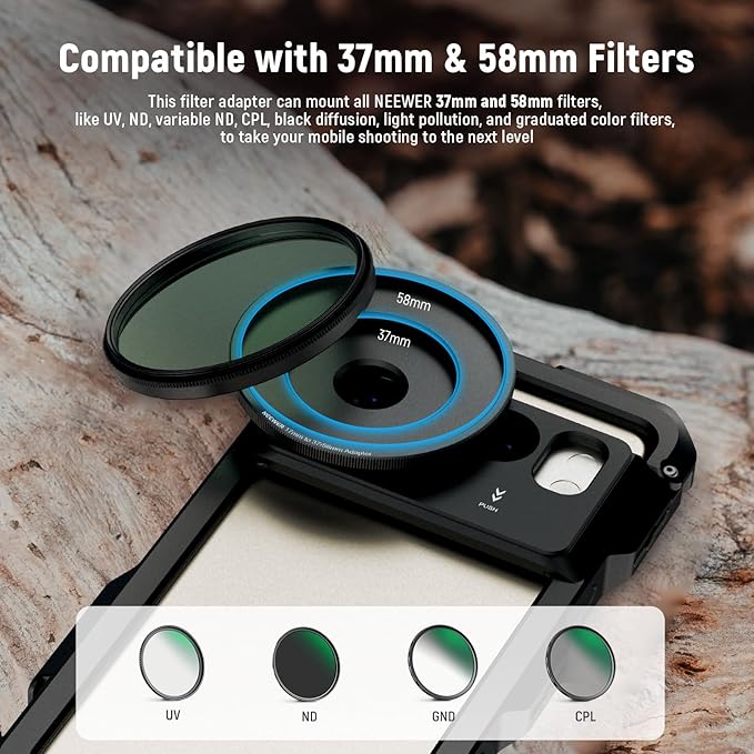 NEEWER 17mm to 37mm & 58mm Lens Filter Adapter Ring, Compatible with Beastgrip 37mm Lenses 58mm Filters Phone Cage Rig Stabilizer for iPhone 16 15 Pro Max S24 Ultra Video Recording, PA062