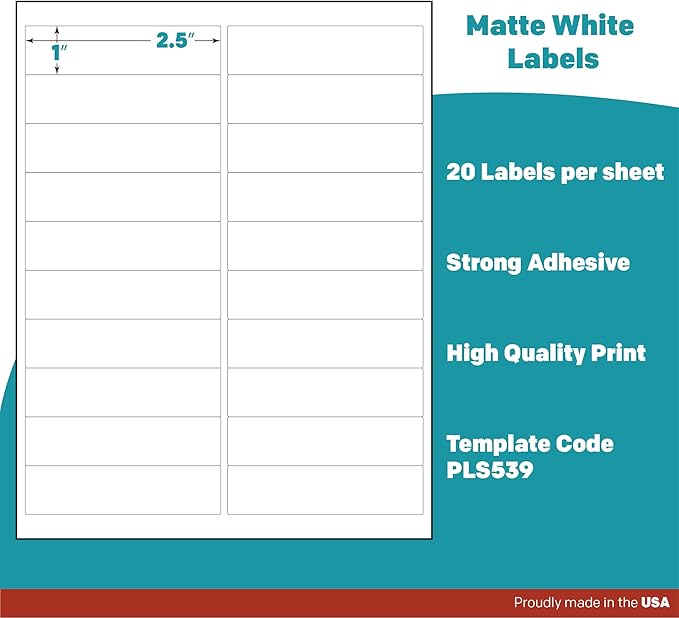 Premium Label Supply White Sticker Address Labels – 4" x 1" – Laser/Inkjet Compatible – (20 per Sheet), 25 Sheets – 500 Total Adhesive Labels