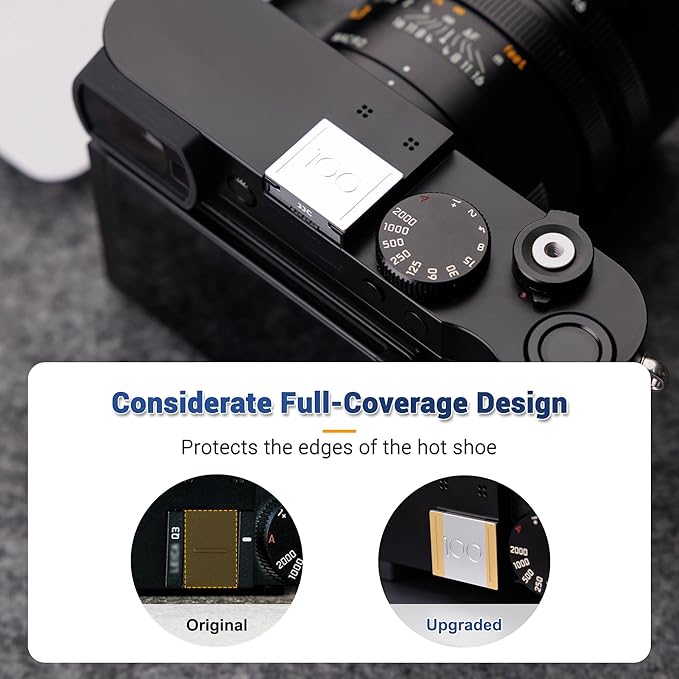 JJC Hot Shoe Cover for Leica Q3 43, Q3, Q2 Digital Camera, Aluminum Alloy Silver Shoe Mount Protective Cap with Bottom Silicone Pad, Full-Coverage Design Reduces Collisions & Scratches, Dustproof