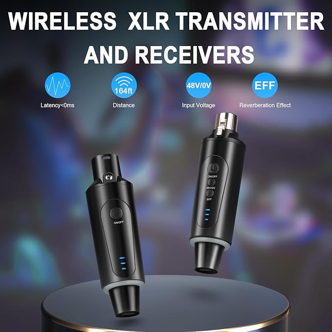 Depusheng S5 Wireless Microphone System Wireless Guitar Transmitter Receiver XLR Plug-on for Dynamic and 48V Condenser Microphones, Audio Mixer, with 48v Phantom Power and Reverb Switch