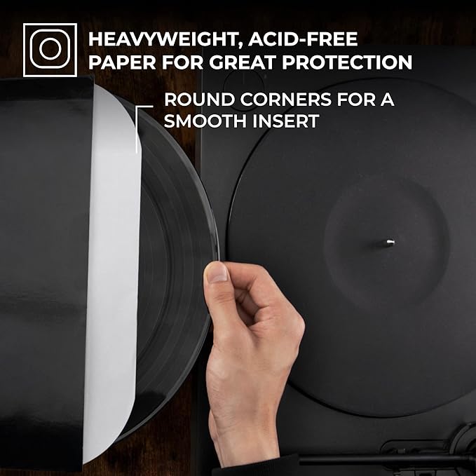 Big Fudge 12" Vinyl Record Sleeves - Inner Sleeves 50 Pack - Heavyweight Acid Free Paper Vinyl Covers - Accessories Protect LP Albums from Dust, Dirt & Scratches
