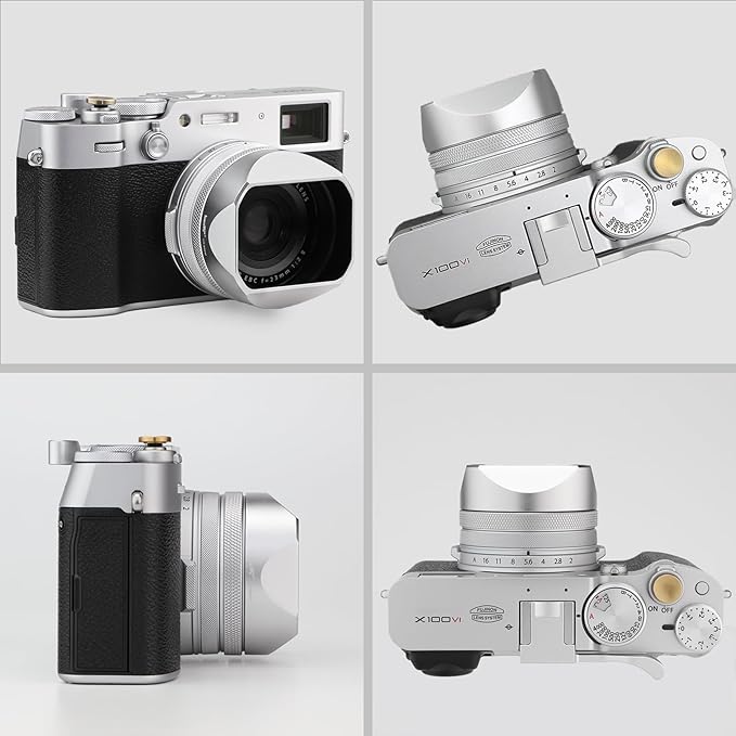 Haoge LH-X54W Square Metal Lens Hood with 49mm Adapter Ring for Fujifilm X100VI Fuji X100V Camera Silver