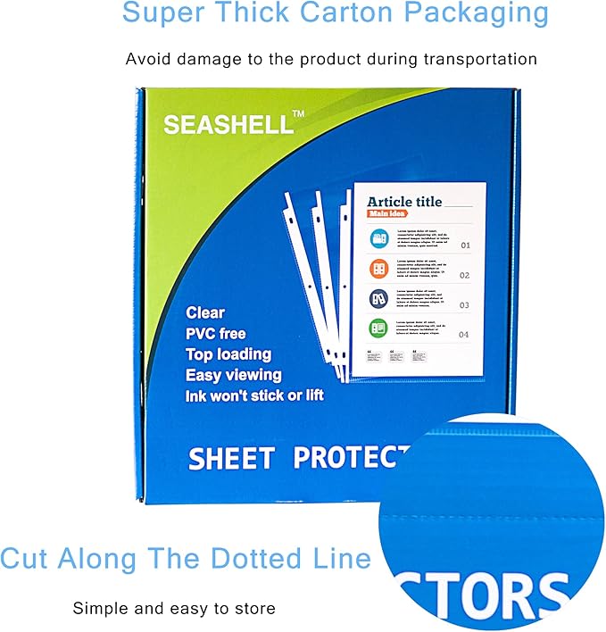 Seashell 300 Pack Economy Sheet Protectors 8.5 x 11, Clear Page Protectors Fit 3 Ring Binder, Acid Free, Letter Size, Top Loading, Plastic Sleeves for Binders, Business and School Organizers