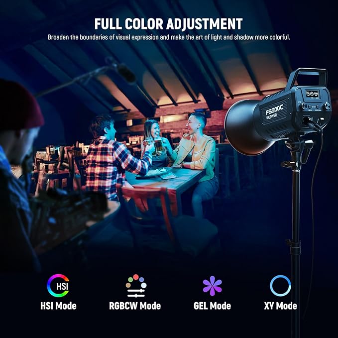 NEEWER 300W RGB LED Video Light APP/2.4G Control, 17 Effects 2500-7500K 36000lx COB Continuous Output Lighting with Cleaning Cloth, CRI95+ Bowens Mount for Studio Photography Video Recording, FS300C