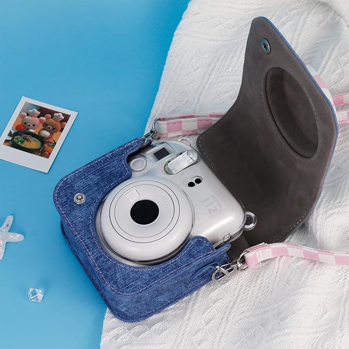 Frankmate Protective Case Compatible with Fujifilm Instax Mini 12/11/40 Camera, Sweetheart Denim Camera Bag with Pocket and Adjustable Shoulder Strap