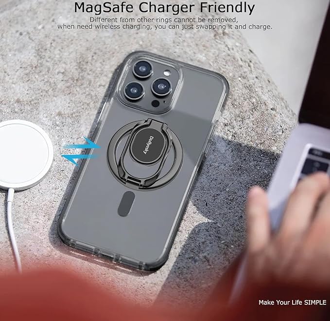 Magnetic Phone Ring Holder for Magsafe Phone Grip, Double-Sided Magnetics Adjustable Gym Finger Ring Grip Kickstand, Removable Phone Grip, for iPhone, iPad and Smartphones(Brown)