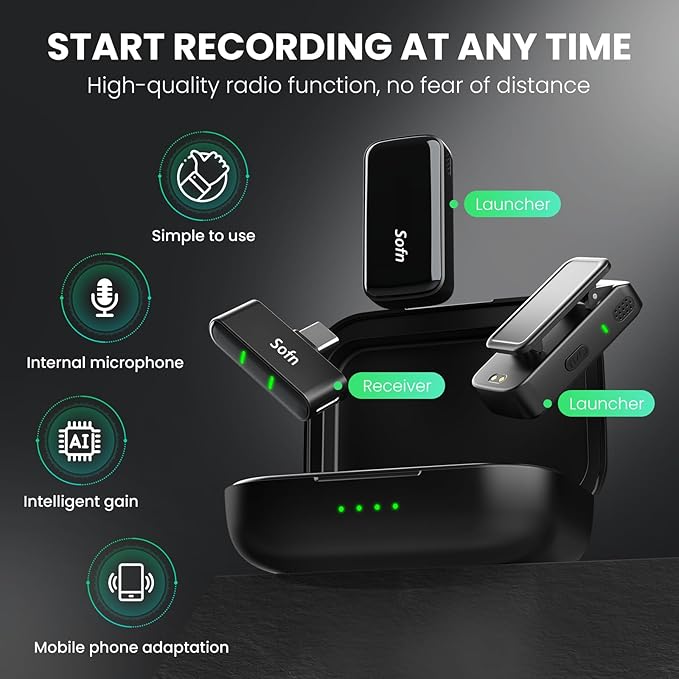 Wireless Lavalier Microphone for iPhone Android,Mini Mic with Charging Case,Lapel Wireless Mic with Noise Cancellation for Recording,YouTube,TikTok,Vlog,Podcast