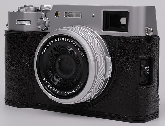 Uchandmade Genuine Leather Camera Half Case for Fujifilm X100VI - Top Layer Cowhide Body + Metal Base Plate - Hand Shank Free Design (Black2)