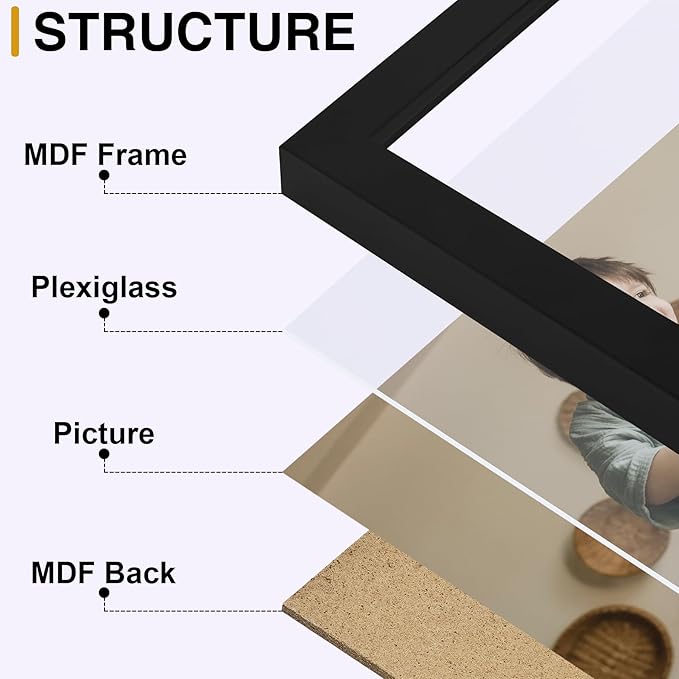 decorUhome Triple 4x6 Picture Frame Vertical, Engineered Wood Trifold Photo Frame with Plexiglass for Tabletop Display, 4x6, Black