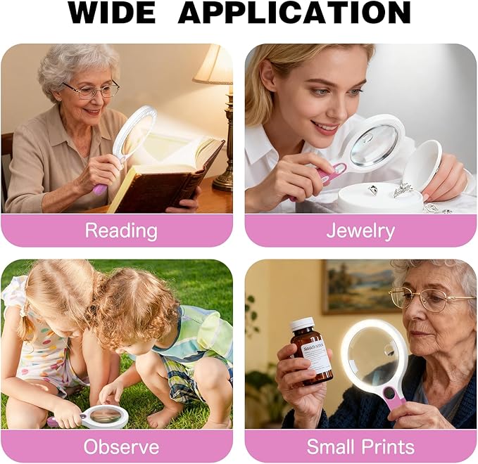 GUOUBUO Rechargeable Large 5.2'' Magnifying Glass with Light, 10X 20X 45X Handheld Magnifying Glasses for Reading, 3 Lighted Modes Non-Slip Handle Magnifier for Seniors Close Work Coins Jewelry Hobby