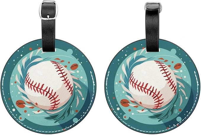 2 Pack Baseball Ball Background Luggage Tag with Name ID Card Perfect to Quickly Spot Luggage Suitcase