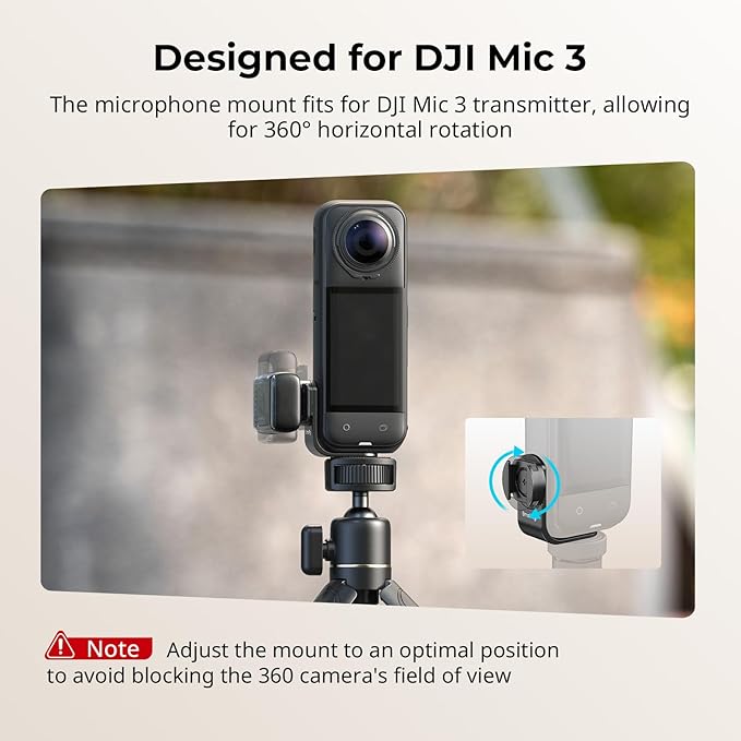 SMALLRIG Cold Shoe Mount 360° Adjustable for Insta360 X5 / X4 Accessories, Invisible Microphone Mount for DJI Mic 3 Transmitter, with 18.5mm Audio Adapter Cable - 5825