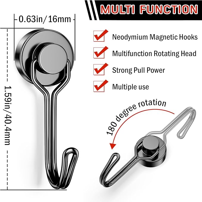 FINDMAG Magnetic Hooks, 30lbs+ Magnet Hook 2026 Cruise Ship Essentials, Strong Refrigerator Hook for Hanging, Heavy Duty Magnetic Hooks for Cruise Cabins Locker Kitchen Classroom Grill 6 Pack (Black)