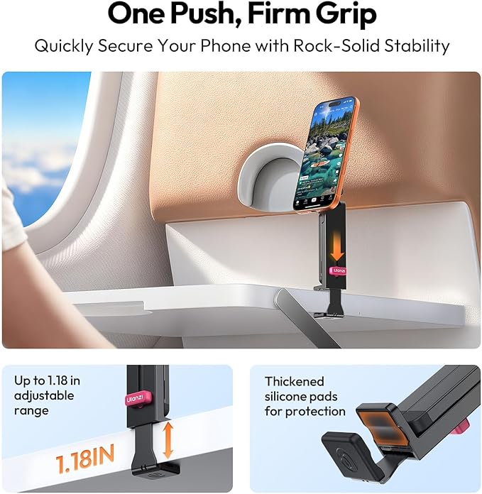 ULANZI MA88 Magnetic Phone Tripod Mount for MagSafe iPhone 17-12 Series, Strongest Magnet Handsfree Airplane Phone Holder for Woman Man, 360° Rotation Long Flight Travel Essentials for Seat Tray Table