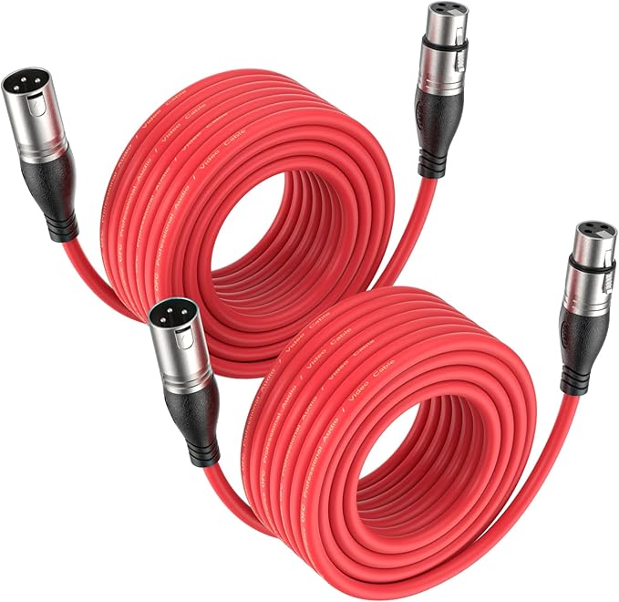 EBXYA XLR Cable 25 Ft 2 Packs - Premium Microphone Cable Patch Speaker Cable 3-Pin XLR Male to Female, Red