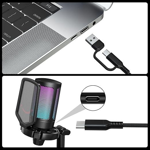 USB A/C to Type C Microphone Cable Cord Compatible with Fifine AmpliGame A6V/ A6T/ AM8/ K688/ A8, HyperX SoloCast, QuadCast 2/S/2 S, Logitech G Yeti GX, TONOR TC30, Elgato Wave 3, Wave Neo Mic 10Ft