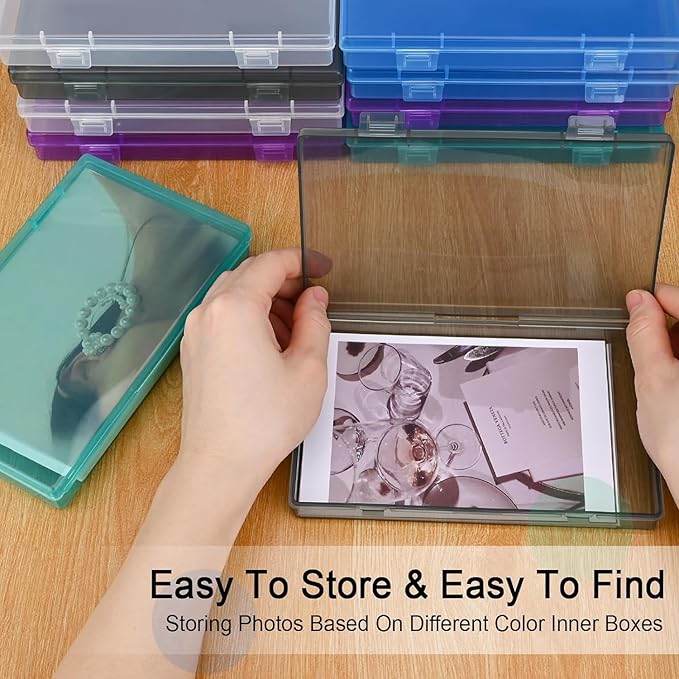 Bluedale Photo Storage Box with 10 Inner 4" x 6" Multicolour Photo Cases, Waterproof Craft Keeper with Handle, Organizer Container Box with 1 Sheet Label Sticker for Picture Seeds Craft Supplies