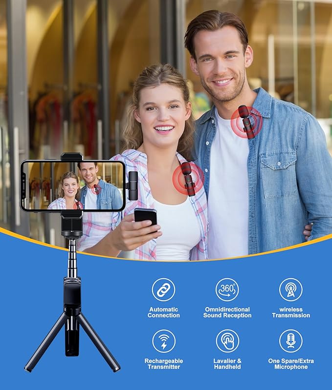 JOUNIVO 2 Pack Wireless Lavalier Microphone for iPhone, Mini Mic with Noise Cancellation for Interview Video Podcast Vlog YouTube