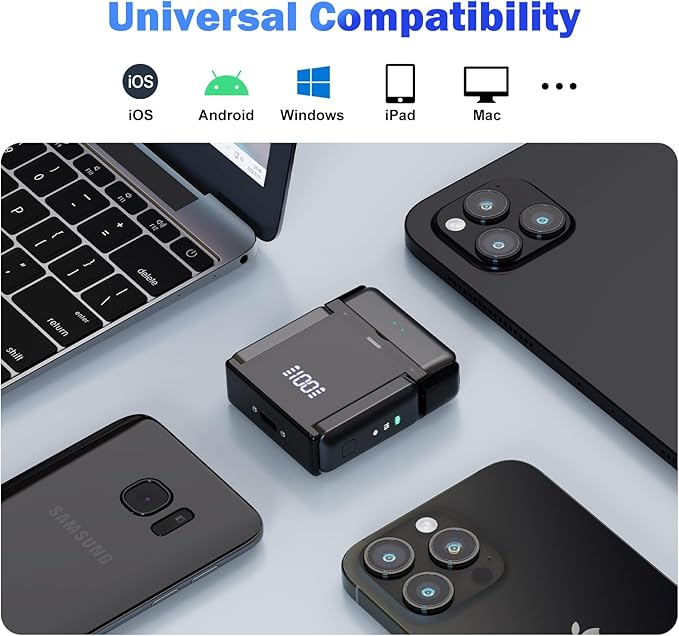 Wireless Microphone for iPhone 15 16, Android, Lavalier Mini Mic for Video Recording, Vlogging, Podcast, Clip on Lapel Microphone with Noise Reduction, 20H Charging Case, 70FT Transmission
